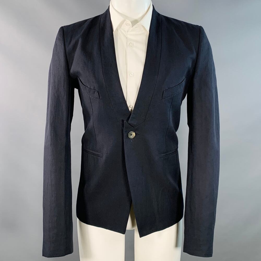 ALEXANDRE PLOKHOV Size 40 Black Cotton Linen Collarless Single Button Jacket